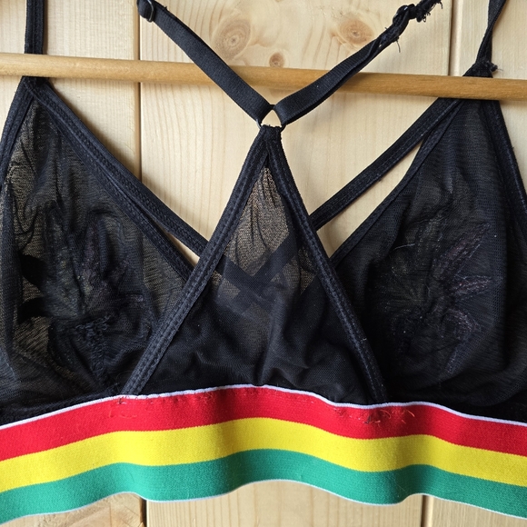 Spencers Black Mesh Bralette Embroidered Weed Leaf Size Small/Medium - Picture 6 of 8